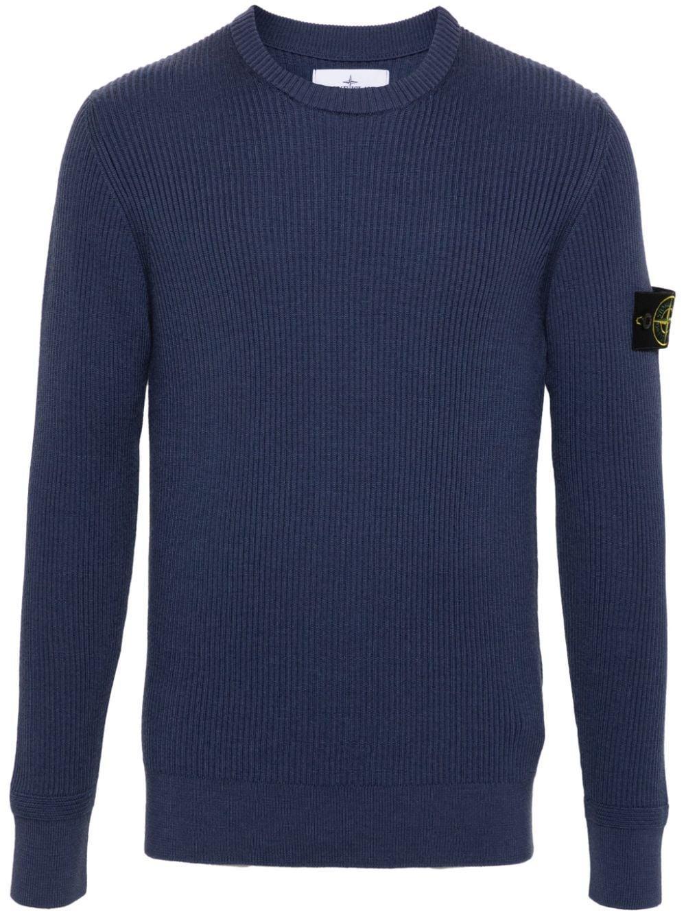 STONE ISLAND Ribbed Wool Sweater In Blue Product Image