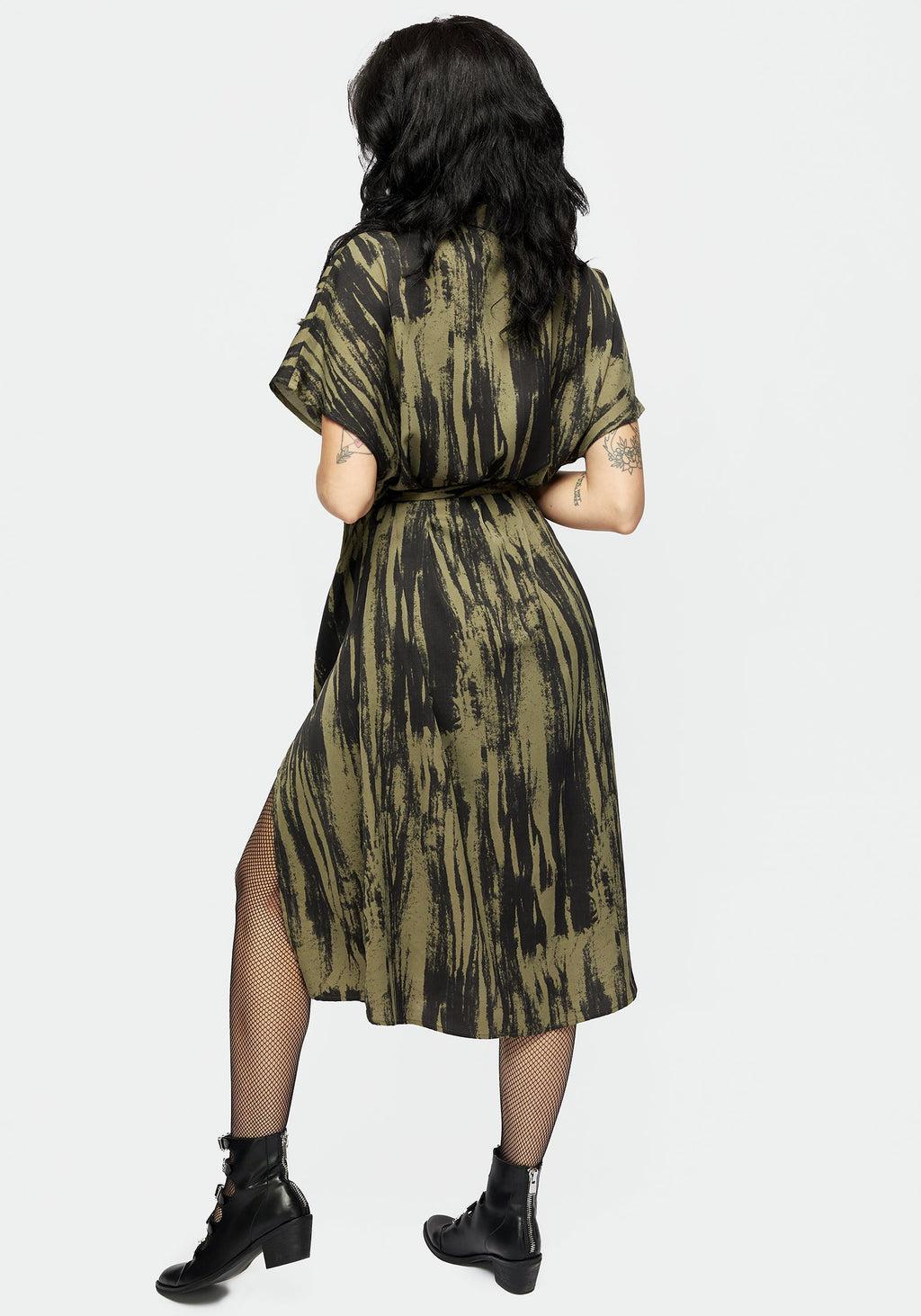 Hegemone Tie Waist Midi Shirt Dress Product Image