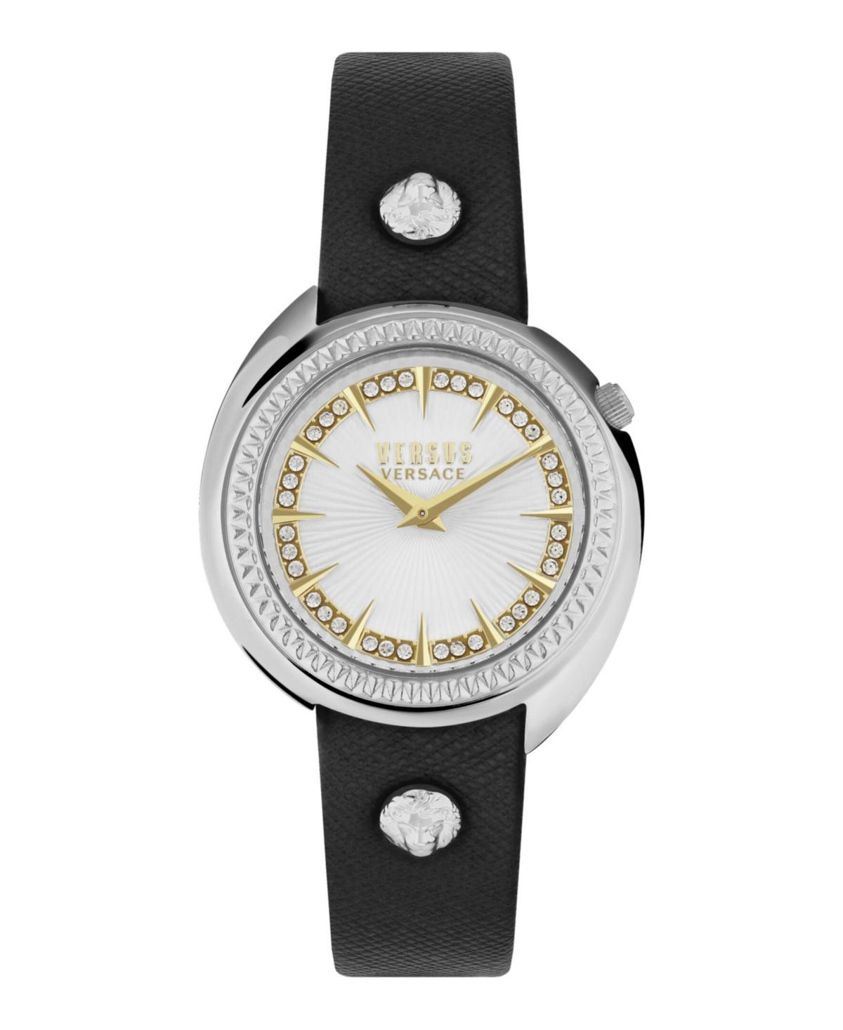 Versus Versace Womens Tortona Crystal 2 Hand Quartz Black Genuine Leather Watch, 38mm Product Image