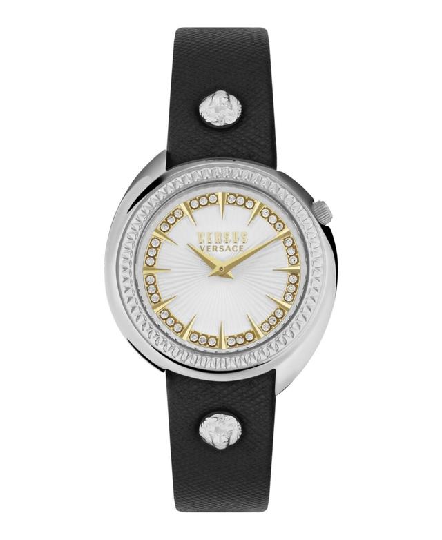 Versus Versace Womens Tortona Crystal 2 Hand Quartz Black Genuine Leather Watch, 38mm Product Image