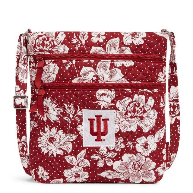 Vera Bradley Collegiate Triple Zip Hipster Crossbody Bag Women in Cardinal/White Rain Garden with Indiana University Logo Product Image