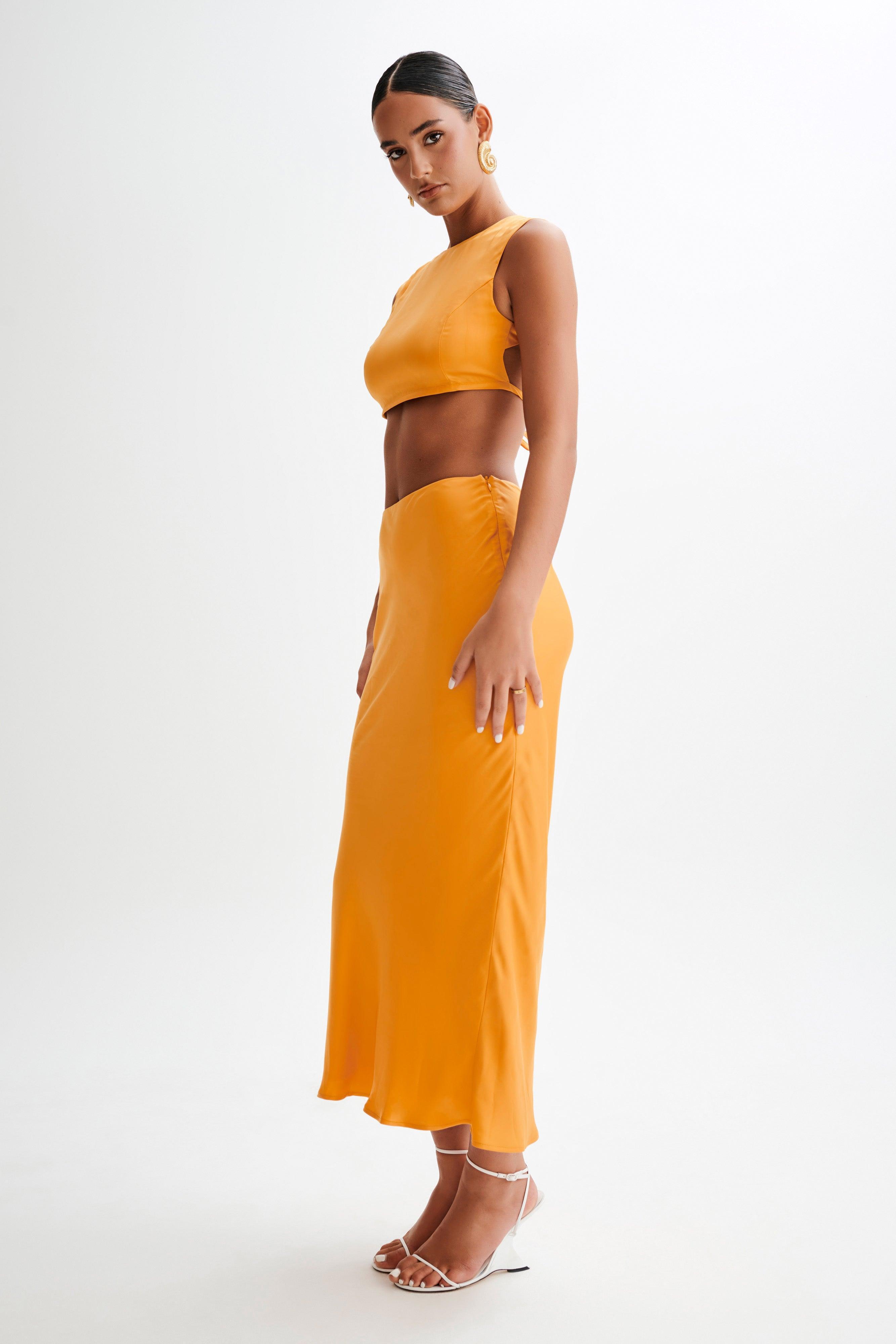 Viviana Satin Maxi Skirt - Tangerine Product Image