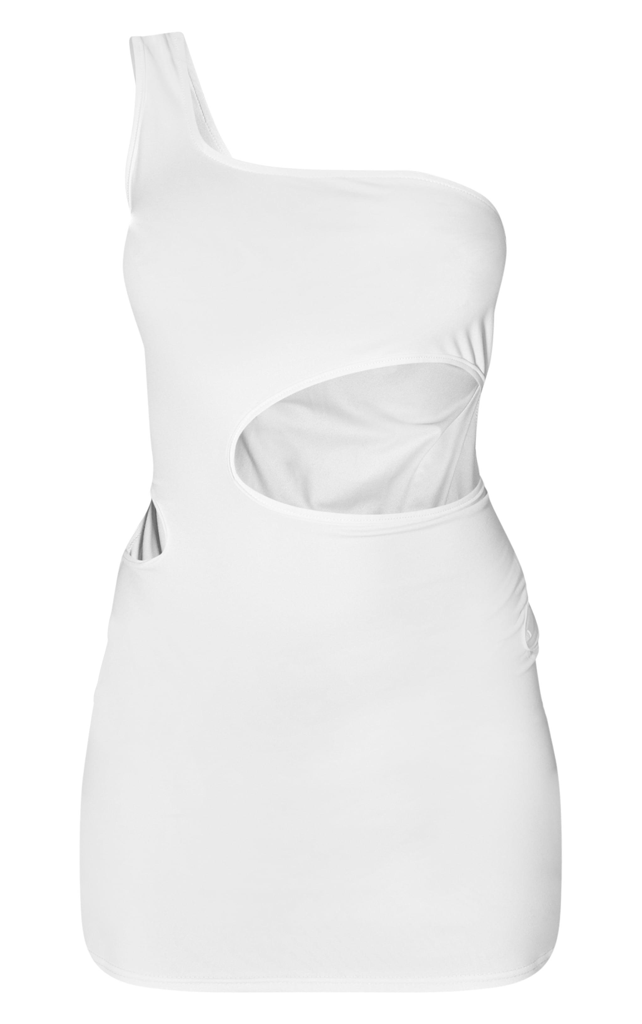 Cream Soft Touch One Shoulder Cut Out Bodycon Dress Product Image