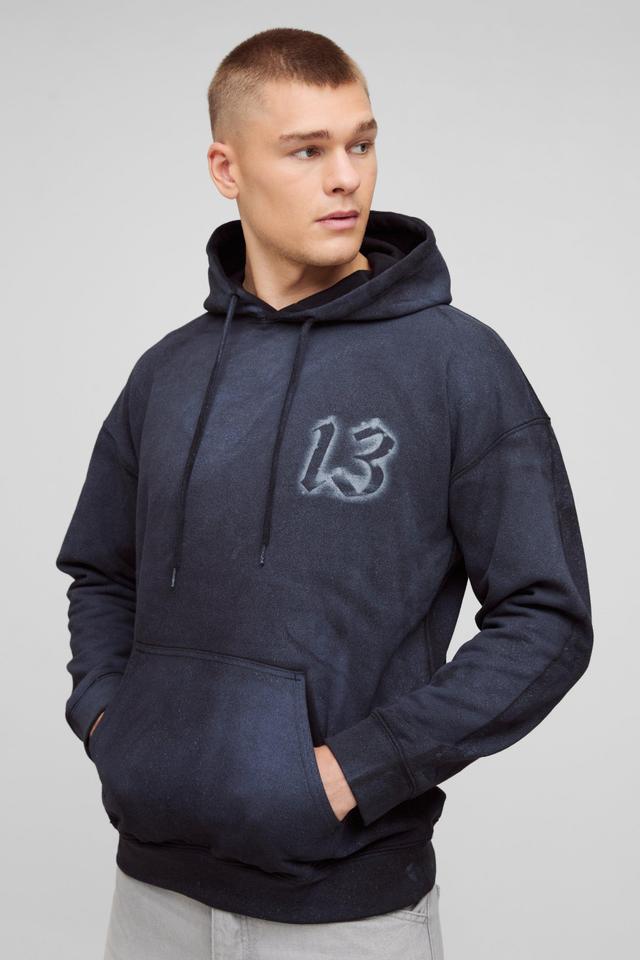 13 Graffiti Graphic Spray Washed Hoodie | boohooMAN USA Product Image