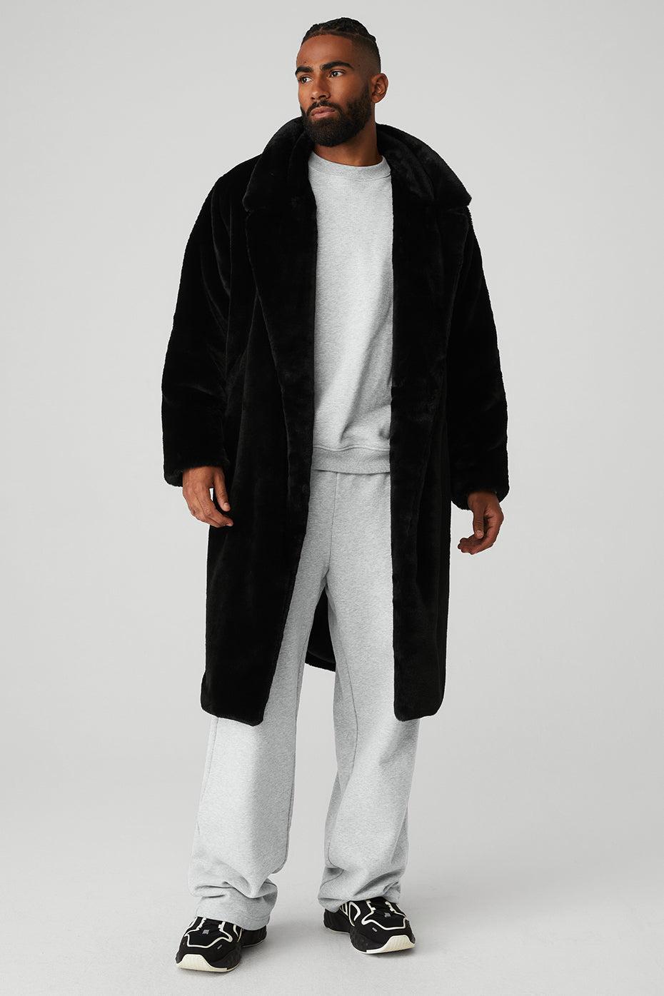 Oversized Faux Fur Trench - Black Male Product Image