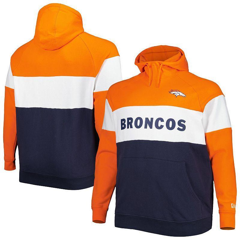 Mens New Era Navy Denver Broncos Big & Tall Current Team Colorblock Fleece Pullover Hoodie Blue Product Image