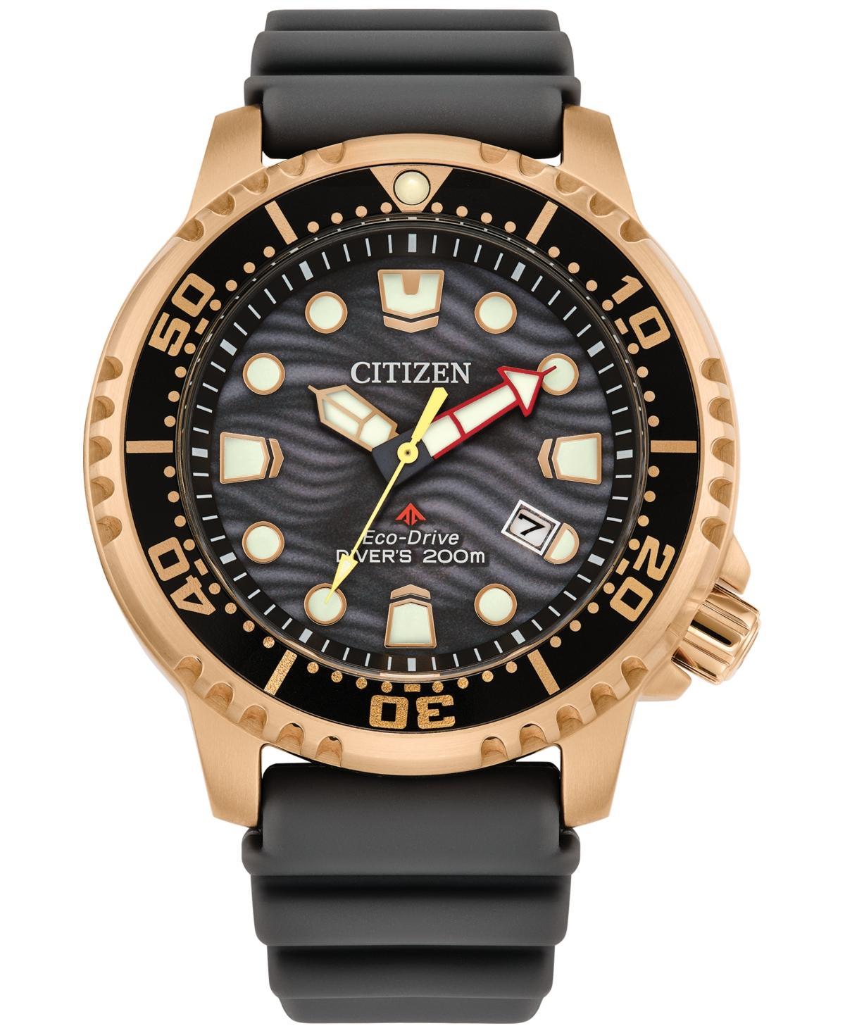 Men's Citizen Eco-DriveÂ® Promaster Dive Rose-Tone PVD Black Strap Watch with Grey Dial (Model: Bn0163-00H) Product Image