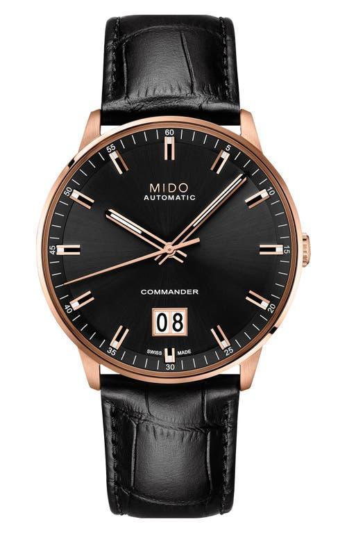 Mido Mens Swiss Automatic Commander Ii BigDate Black Leather Strap Watch 42mm Product Image