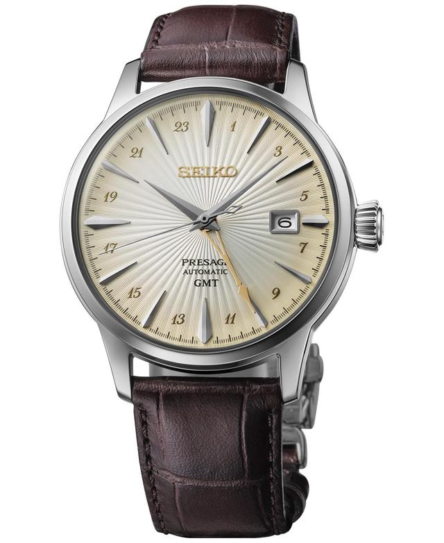 Seiko Mens Automatic Presage Cocktail Time Brown Leather Strap Watch 40mm - Ivory Product Image