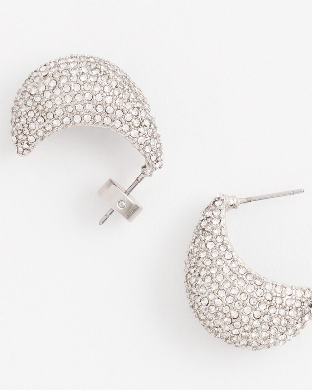 Silver Tone Pavé Huggie Earrings Product Image