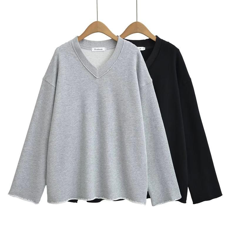 V-Neck Plain Sweatshirt Product Image