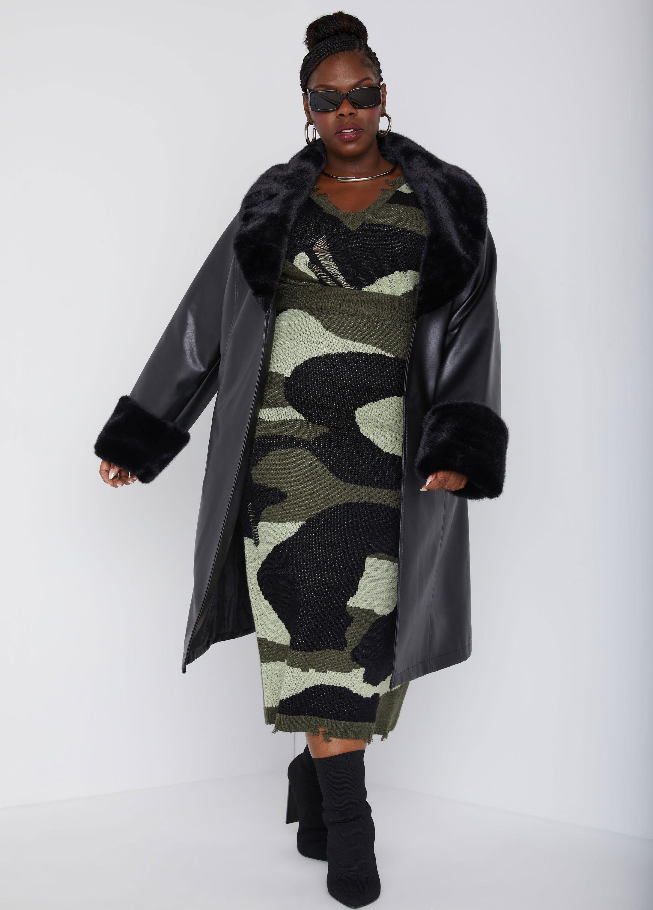 Plus Size Faux Fur Trimmed Trench Coat Ashley Stewart Product Image