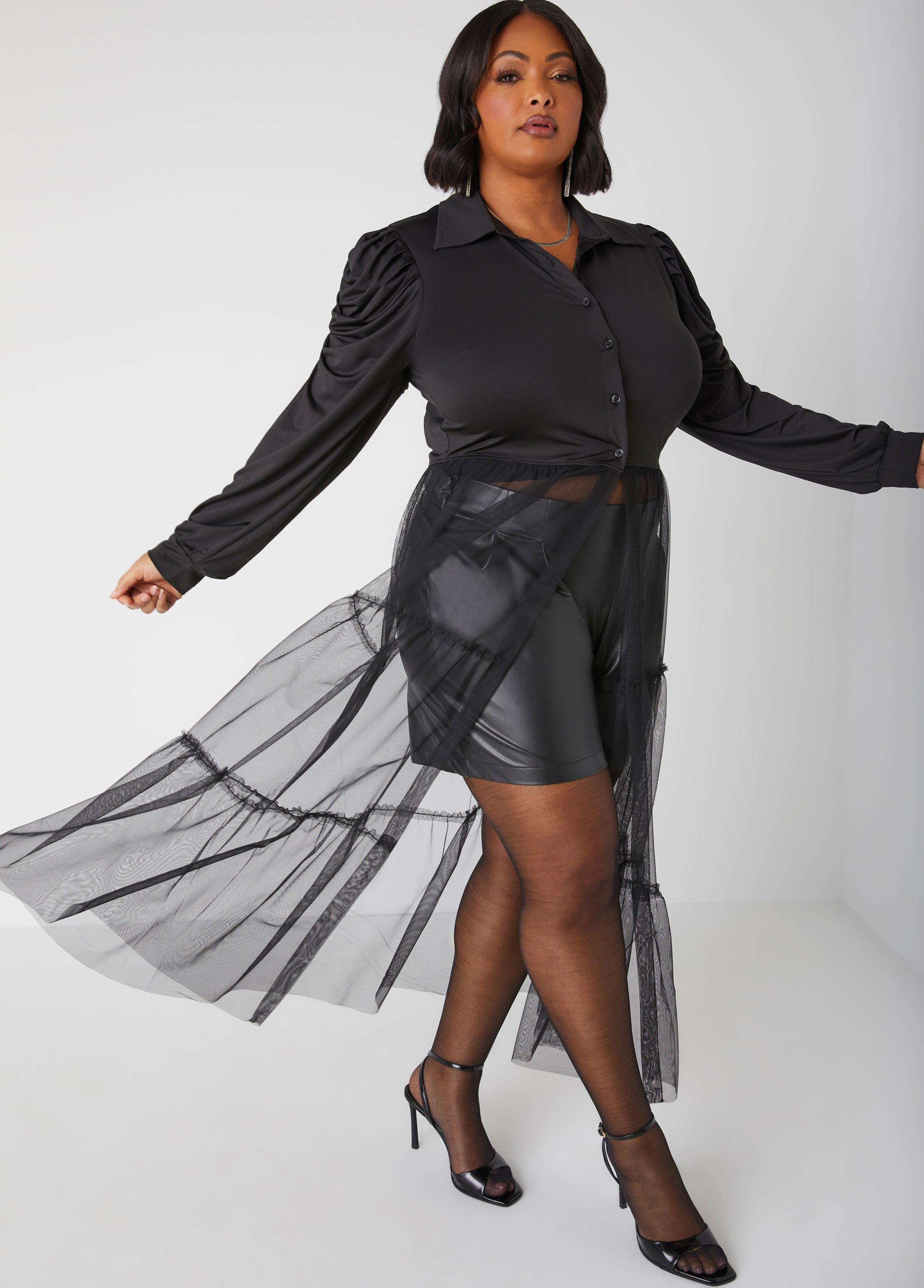 Plus Size Pleated Tulle Paneled Duster Ashley Stewart Product Image