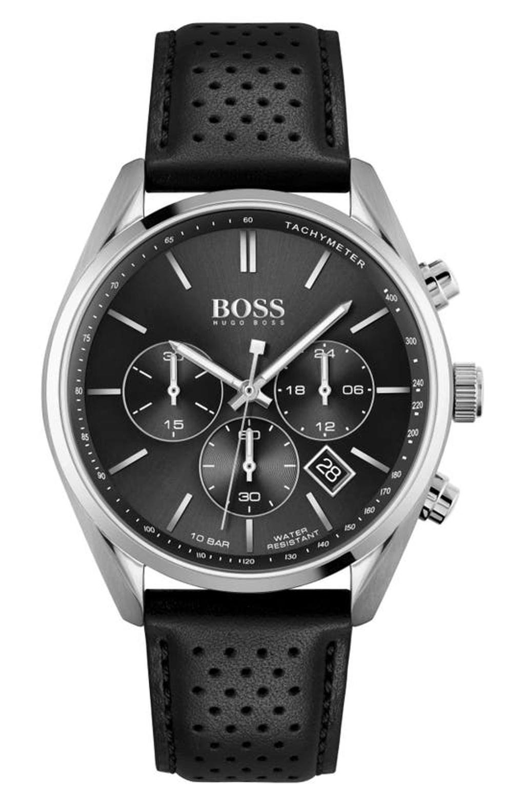 Men's Chronograph Champion Black Leather Strap Watch 44mm Product Image