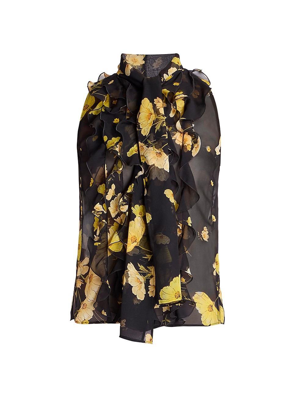 Womens Floral Silk Sleeveless Blouse Product Image