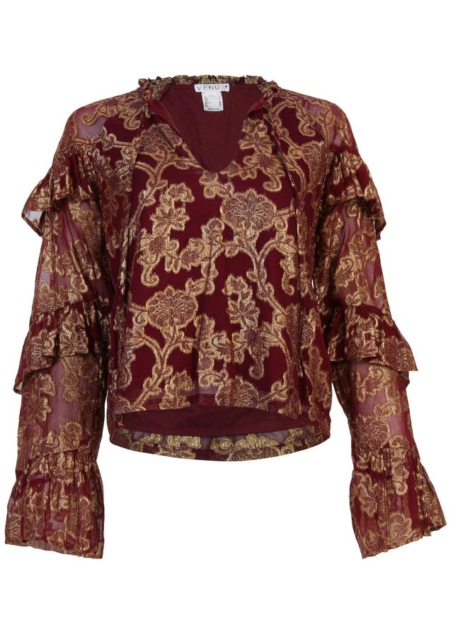 Shimmer Tiered Sleeve Top - Wine & Gold Product Image