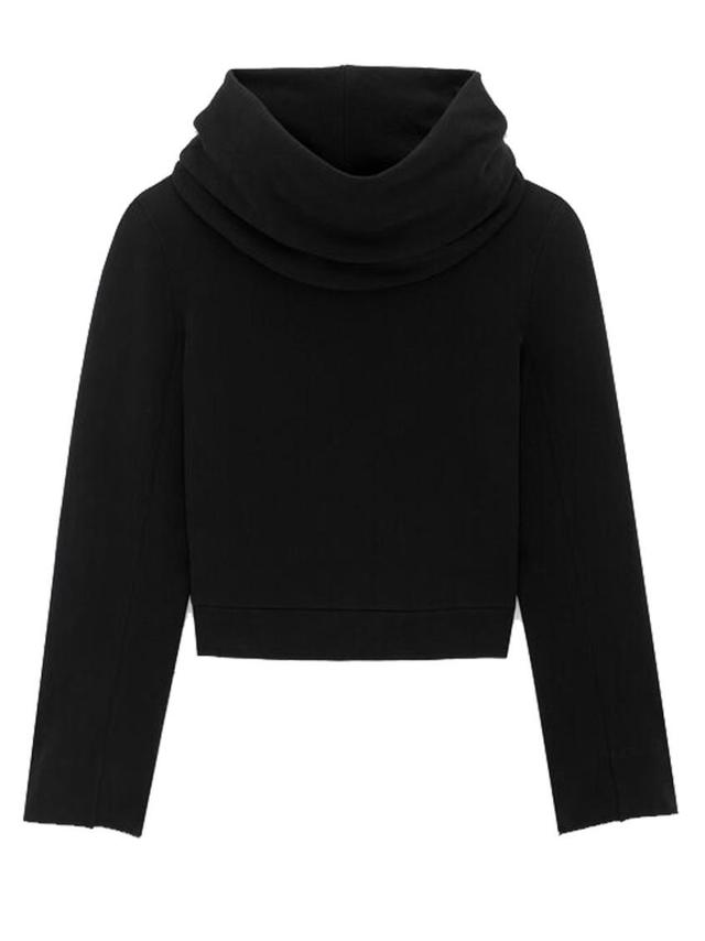 Cropped Draped Hoodie In Black Product Image