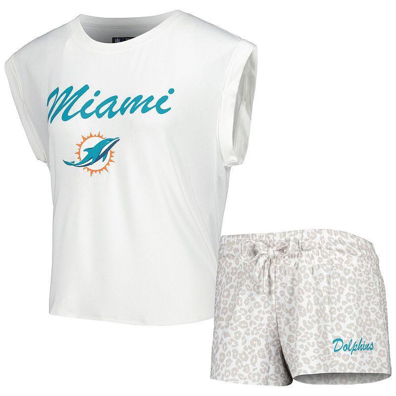 Womens Concepts Sport White Miami Dolphins Montana Knit T-shirt and Shorts Sleep Set - White Product Image