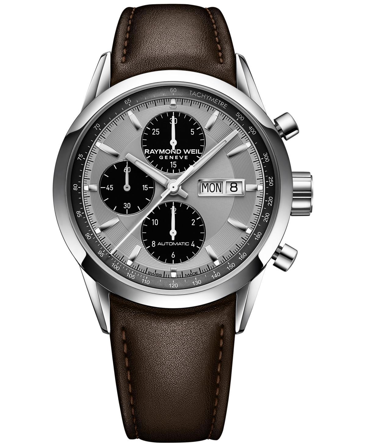 Raymond Weil Mens Swiss Automatic Chronograph Brown Leather Strap Watch 42mm Product Image