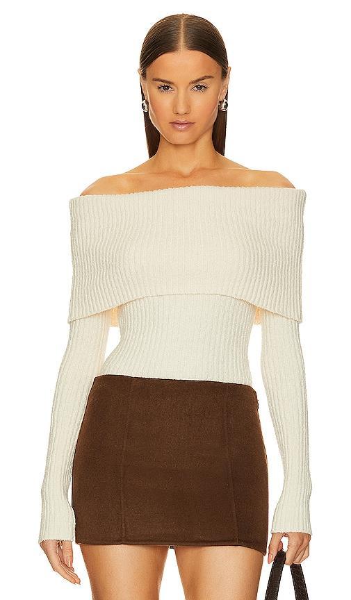 L'Academie Namir Off Shoulder Sweater in Cream. - size L (also in M, S) Product Image