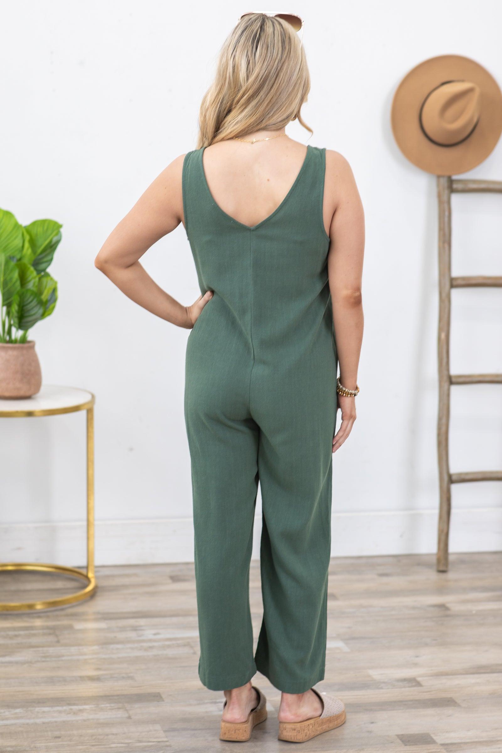 Olive Linen Sleeveless Jumpsuit Product Image