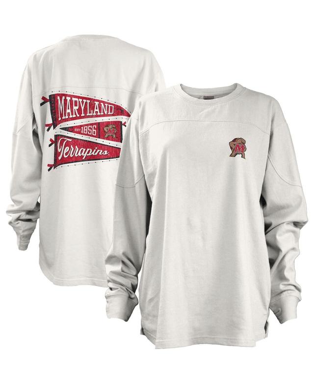 Womens Pressbox Maryland Terrapins Pennant Stack Oversized Long Sleeve T-Shirt Product Image