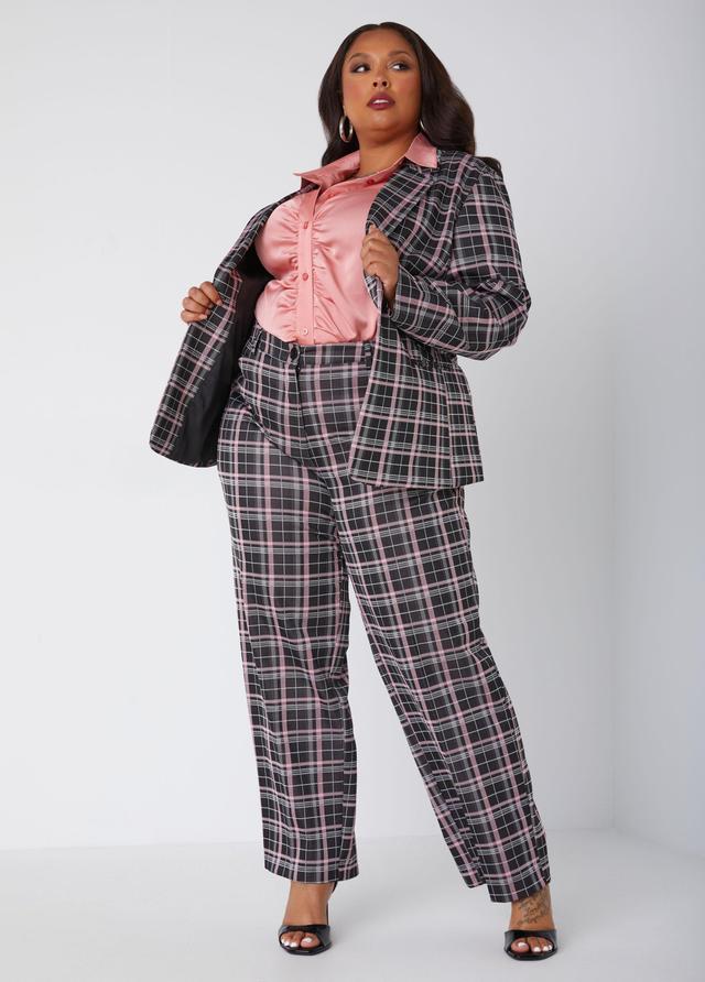 Plaid Knit Straight Leg Trousers Product Image