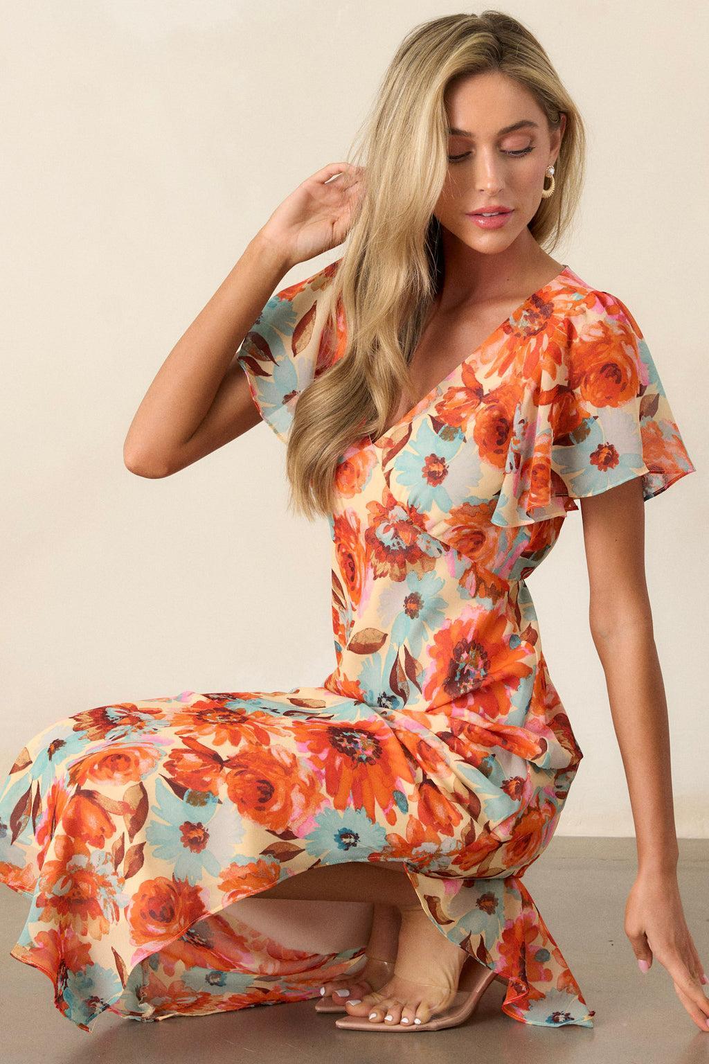 Sunshine of Your Love Orange Multi Floral Maxi Dress Product Image