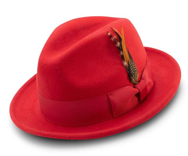 Men's Red Wool Felt Fedora Hat Snap Brim Crushable Product Image