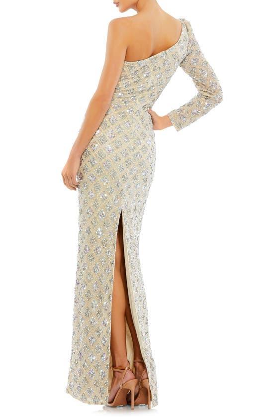 One-shoulder Bodycon Gown In Beige Product Image