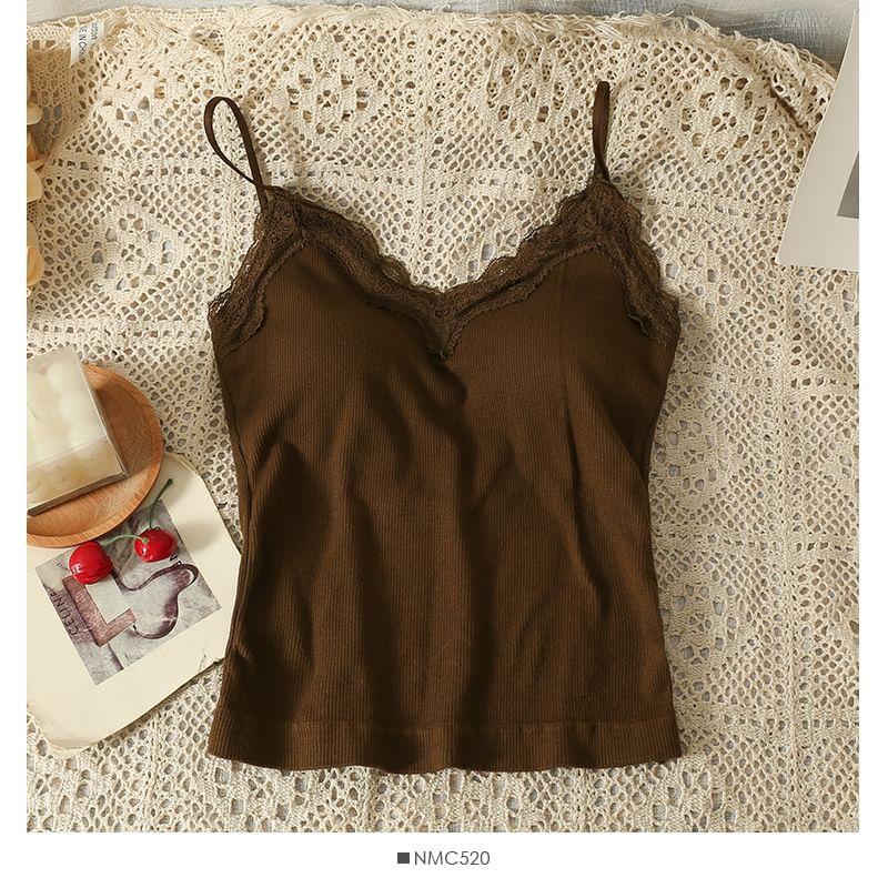 Lace-Trim Camisole Top with Pads in 5 Colors Product Image