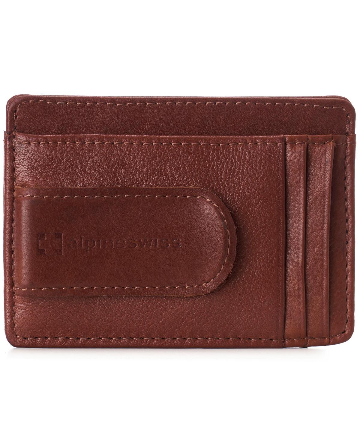 Alpine Swiss Mens Rfid Money Clip Leather Minimalist Wallet Card Case Id Window - Tan Product Image