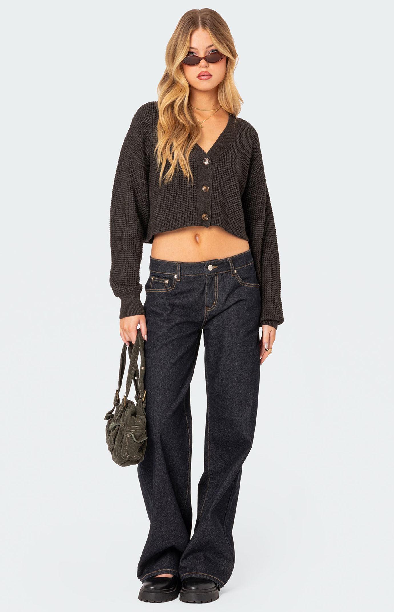 Edikted Women's Oversized Waffle Knit Cropped Cardigan Product Image