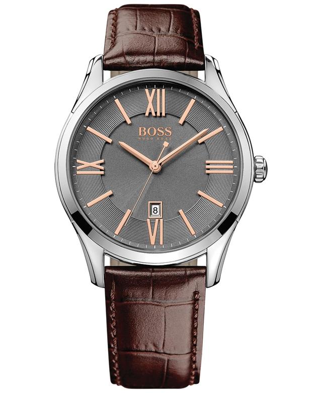 Hugo Boss Mens Ambassador Brown Leather Strap Watch 43mm 1513041 Product Image