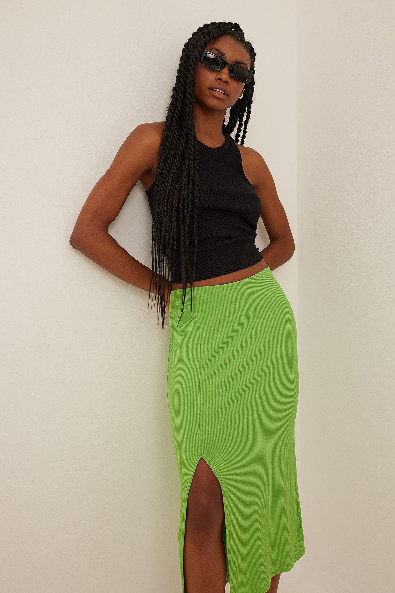 Ribbed Slit Midi Skirt Product Image