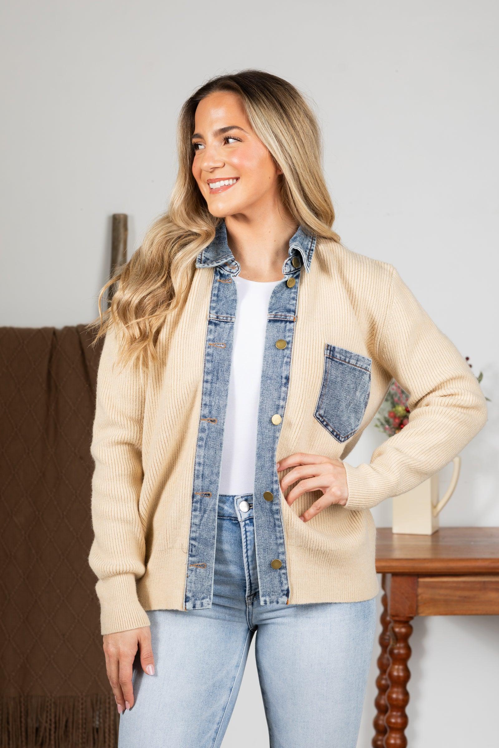 Beige With Denim Contrast Jacket Product Image