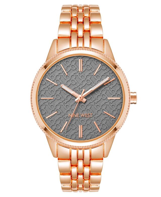 Nine West Womens Quartz Rose Gold-Tone Alloy Link Bracelet Watch, 34mm - Gray Product Image