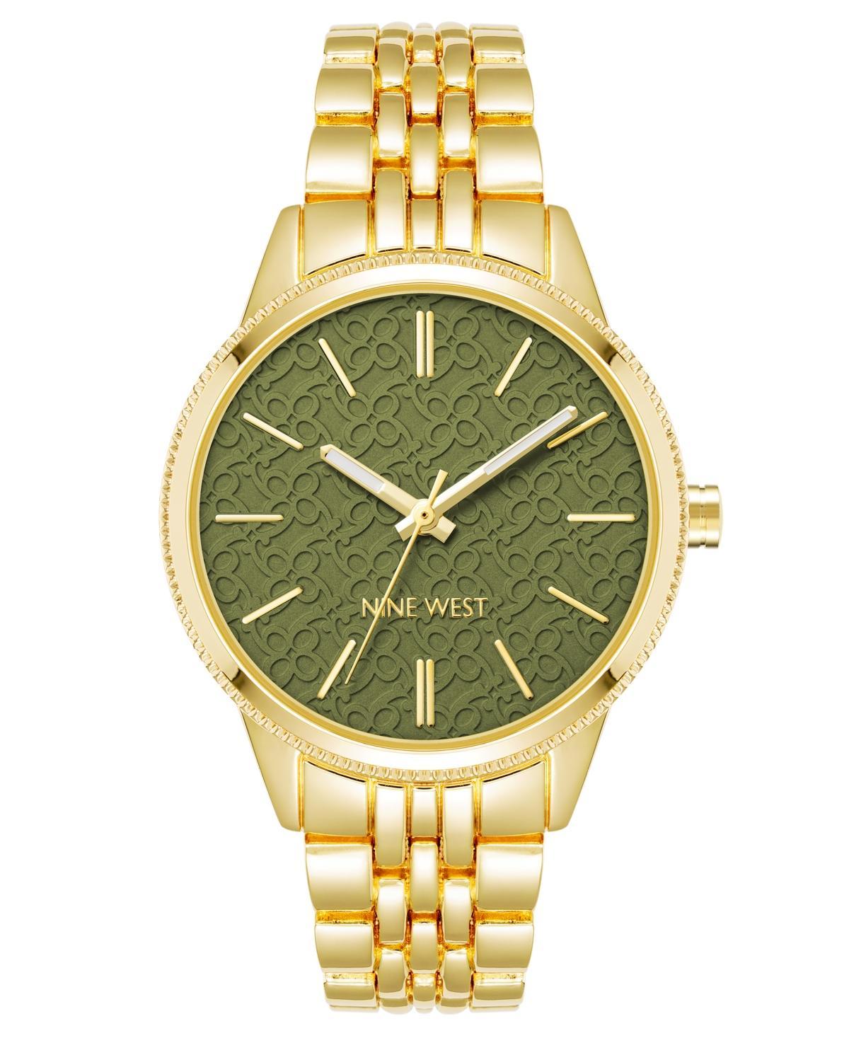 Nine West Womens Quartz Gold-Tone Alloy Link Bracelet Watch, 34mm - Green Product Image