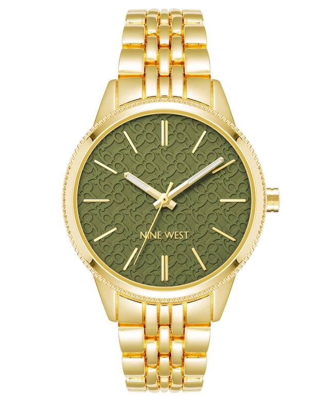 Nine West Womens Quartz Gold-Tone Alloy Link Bracelet Watch, 34mm - Green Product Image