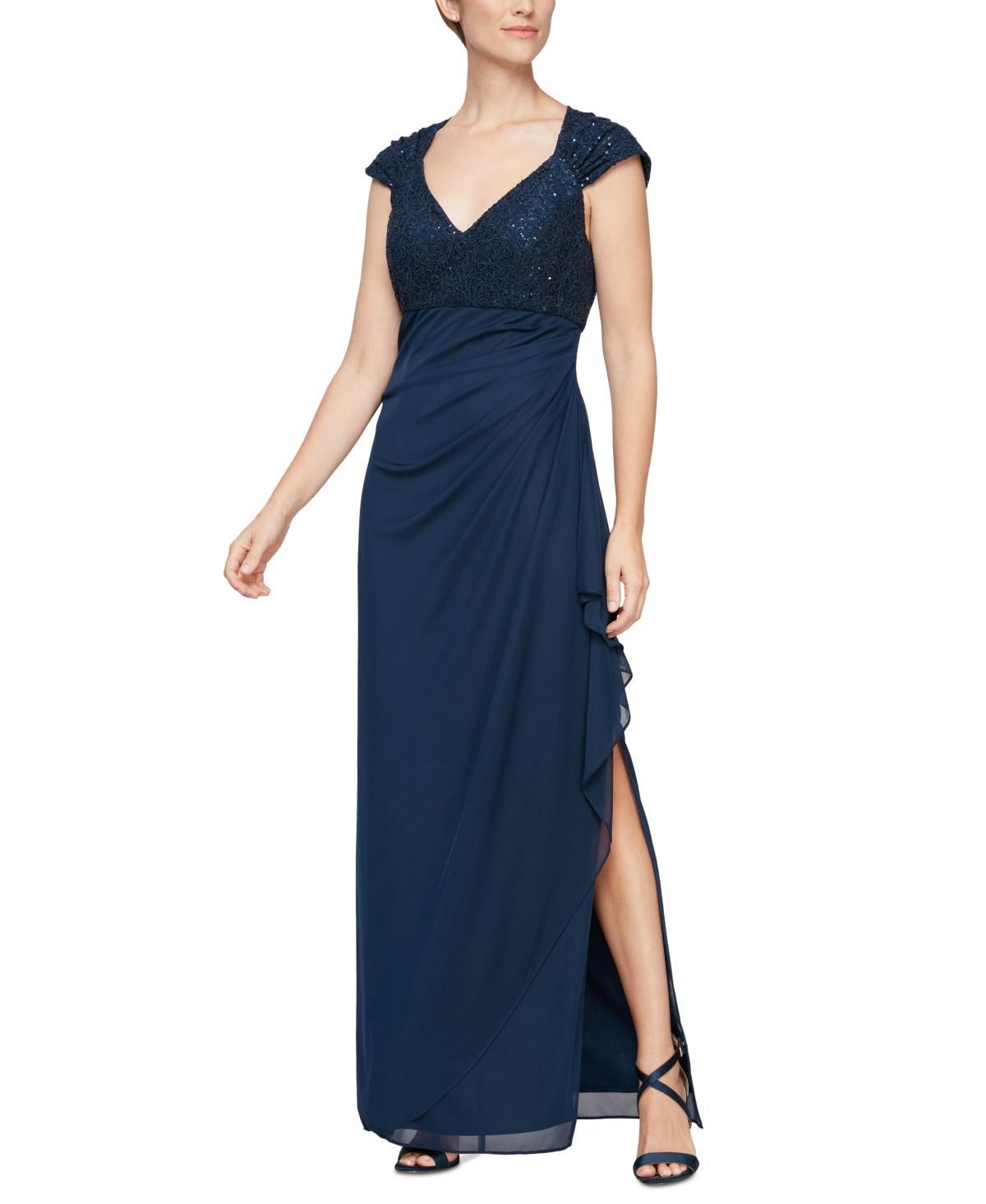 Alex Evenings Womens Lace-Bodice Cap-Sleeve Gown Product Image