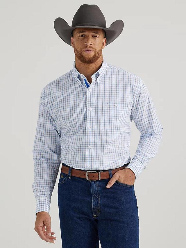 Wrangler® George Strait™ Men's L/S Blue Plaid Buttondown Shirt Product Image