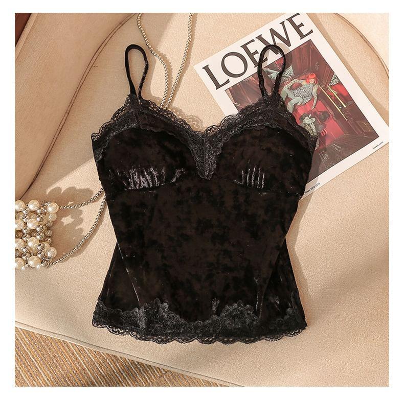 Lace Trim Velvet Cami Top Product Image