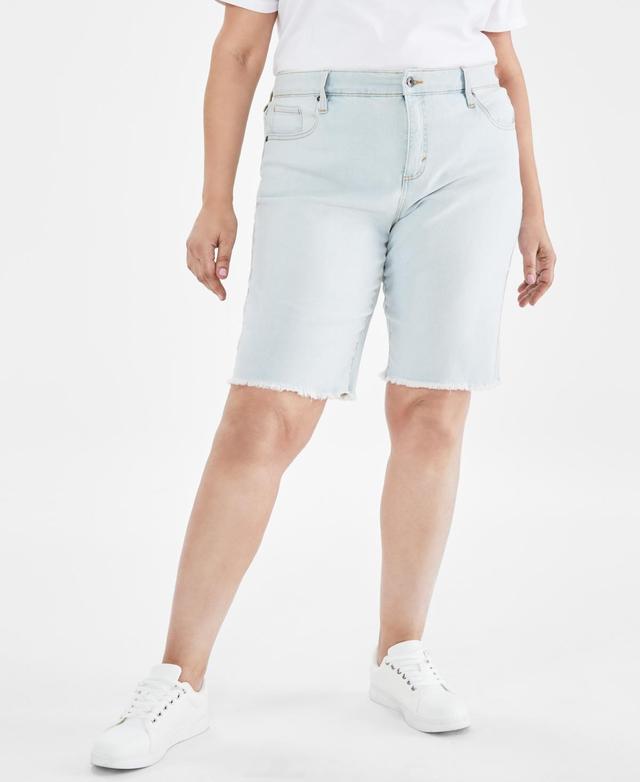 Style & Co Plus Size Denim Raw-Edge Bermuda Shorts, Created for Macys Product Image