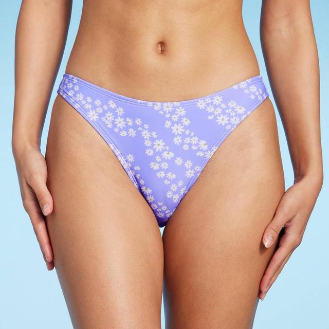 Womens High Leg Extra Cheeky Bikini Bottom - Wild Fable Purple Daisy Print XXS Product Image