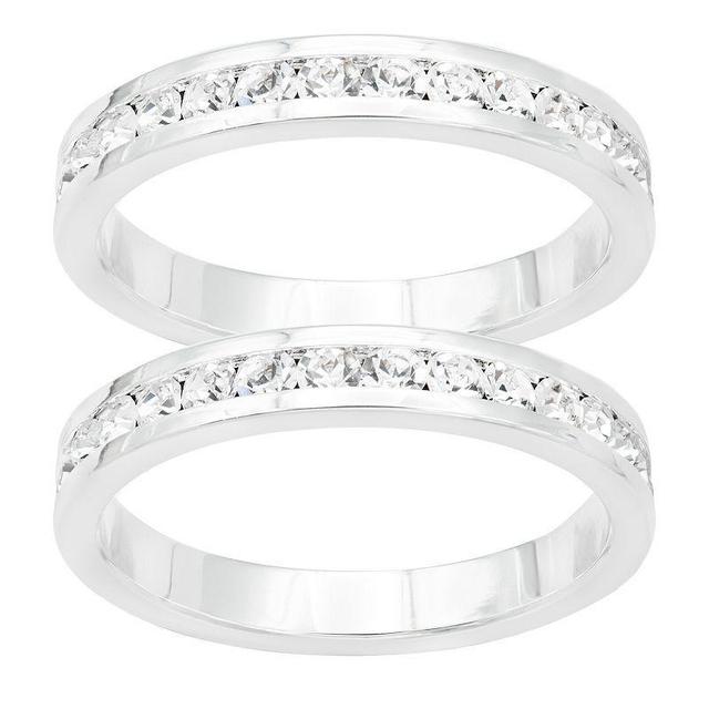 City Luxe Silver Tone Duo Crystal Eternity Band Rings, Womens Silver Tone Clear Product Image