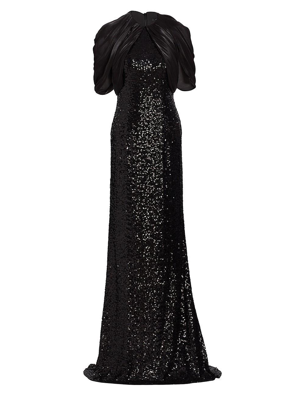 Womens Sequin Cape Floor-Length Gown Product Image