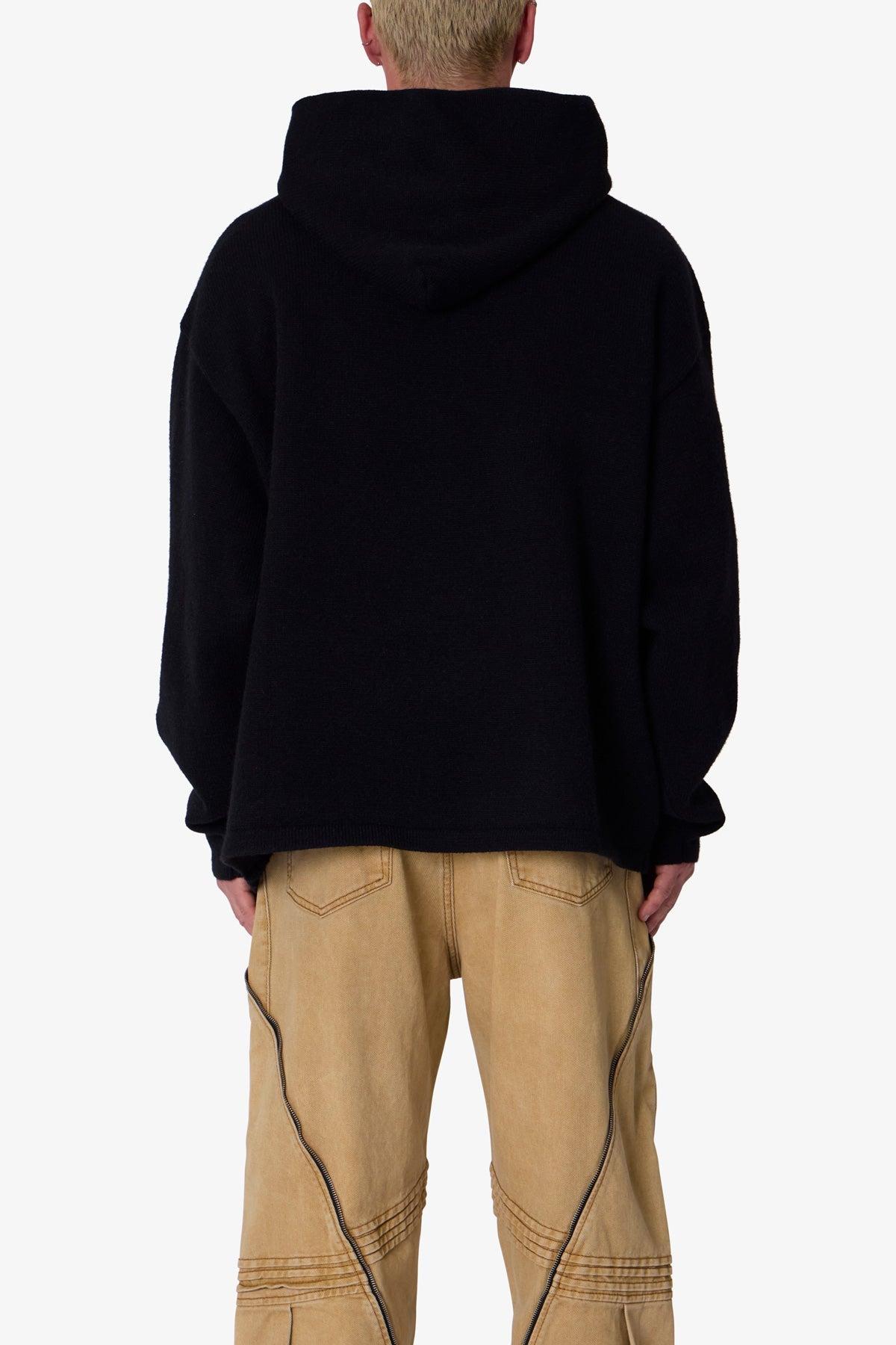 Tonal Grain Knitted Hoodie - Black Product Image