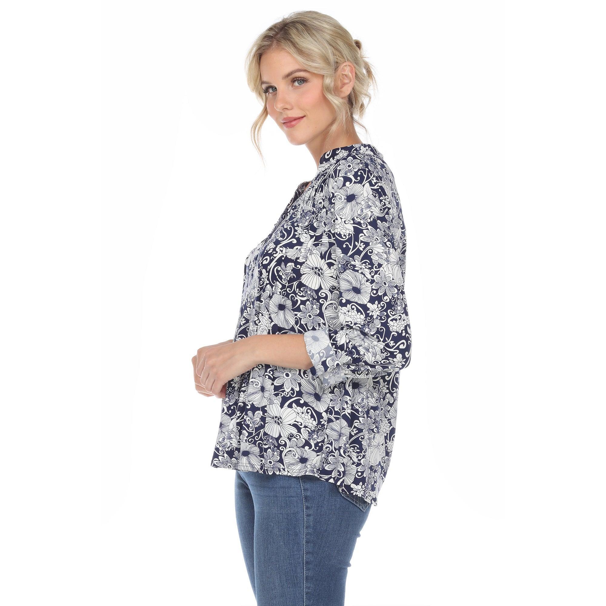 Pleated Long Sleeve Floral Print Blouse Product Image