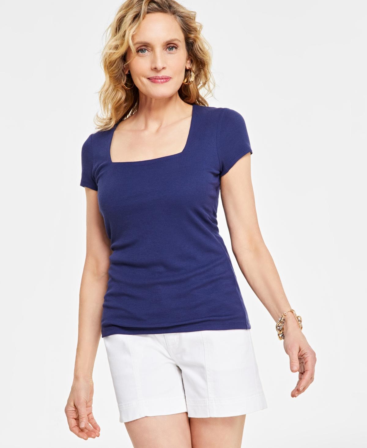 I.n.c. International Concepts Womens Ribbed Square-Neck T-Shirt, Created for Macys Product Image