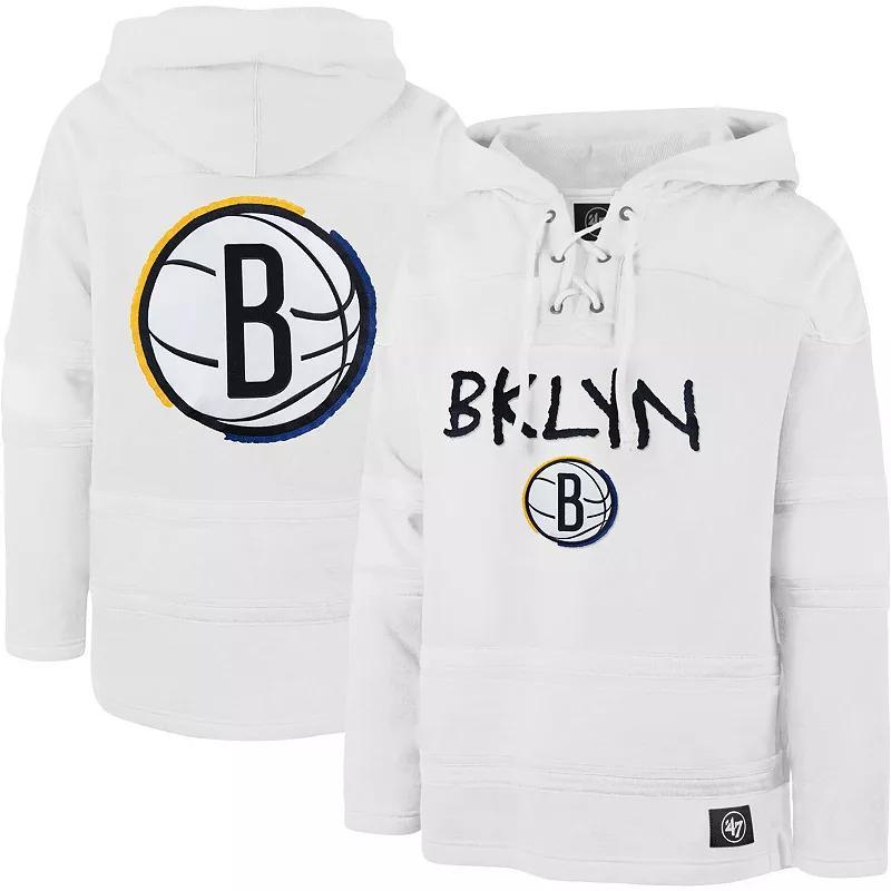 Mens 47 Brand White Brooklyn Nets 2022/23 Pregame Mvp Lacer Pullover Hoodie - City Edition Product Image